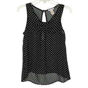 Adorable polka dot black and white sleeveless bow front blouse size small